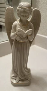 ANGEL Reading Book Statue Figurine White Porcelain with Gold Trim 12" - Picture 1 of 7