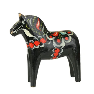 "Caballo Dala sueco negro vintage Nils Olsson pintado a mano arte popular 6,5"" de alto" - Imagen 1 de 5