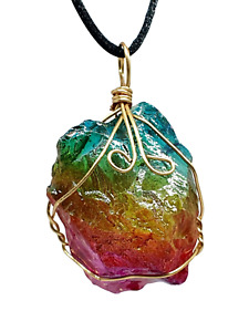 Rainbow Aura Quartz Pendant Necklace Angel Aura Gemstone Wired Unisex Jewellery
