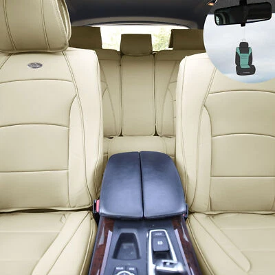 Car Seat Cover Leatherette Luxury Full Set Solid Beige w/ Free Air Freshener - Image 1 of 4