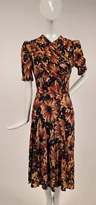 VINTAGE 1940’S SUNFLOWER PRINT JERSEY DRESS W WRAP TOP - Picture 1 of 6