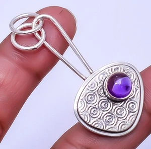 Purple Amethyst - Brazil Designer Handmade 925 Sterling Silver Pendant 1.95" P24 - Picture 1 of 3