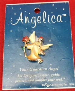 Broche prendedor vintage de ángel de la guarda de Angélica rosa tono dorado nuevo en tarjeta - Imagen 1 de 5