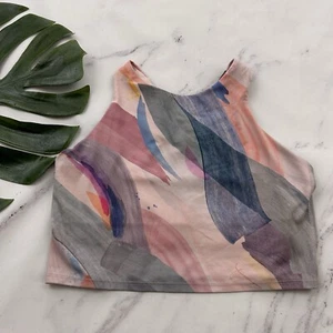 Sujetador deportivo Athleta para mujer talla M rosa azul estampado acuarela activo - Imagen 1 de 9