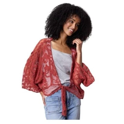 LC Lauren Conrad Womens Mauve Tie Front Boho Lace Top Romantic style S New - Image 1 of 4