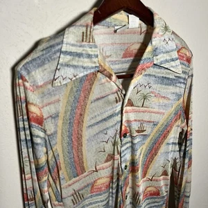 Vintage 70s Styled in California Button Up Shirt Beach Tropical Print Mens M - Picture 1 of 8