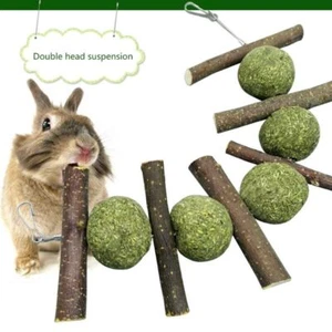 Chew Toy Wood Sticks Grass Balls Treats for Rabbit Hamster Teeth Clean - Picture 1 of 11
