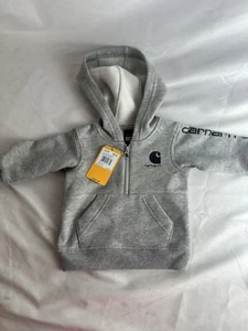 Carhartt Boys' Long-Sleeve Half-Zip Hooded Sweatshirt Grey Size 3 Month - Picture 1 of 10