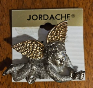 Vintage Jordache Brooch Pin Cherub Angel Gold & Silver Tones Brand New - Picture 1 of 3
