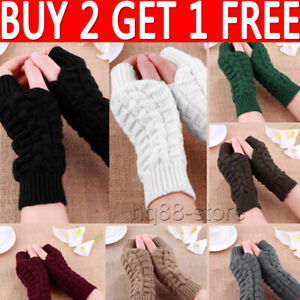 Women Wrist Arm Knitted Mitten Long Winter Hand Warmer Fingerless Ladies Gloves