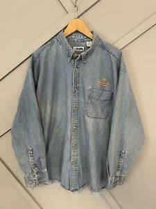 Vintage Cintas Hallmark Gold Crown Denim Button-Up Shirt 2XL Made in UAE - Picture 1 of 7