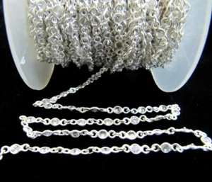 Sterlingsilber Kubik Zirkon 3 mm Runde Lünette Verbinderkette pro Fuß verkauft - Bild 1 von 3