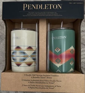 Pendleton Patterned 20oz Stainless Steel Hot/Cold Tumbler Set (White and Teal) - Picture 1 of 2