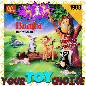 McDonald's 1988 BAMBI Disney Movie DEER Thumper Rabbit SKUNK Owl YOUR Toy CHOICE - Picture 1 of 34