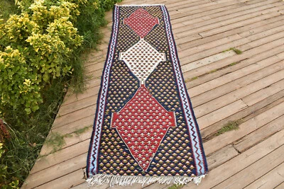 Tapis Turc Kilim 26''x88'' Handwoven Runner Senneh Multicolore 2x7 67x226cm - Photo 1/4