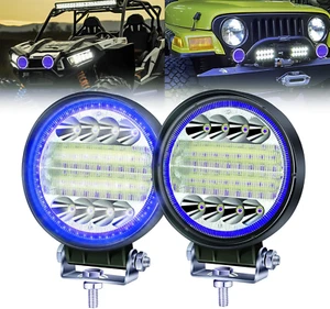 off Road LED Pods, round 4.5" Spot Flood Combo with Blue Angel Eye Ring Work Lig - Picture 1 of 12