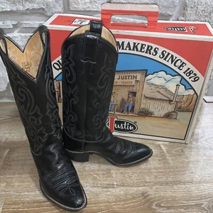 Vintage White And Black Cowgirl Boots Womens Size 5.5 B L4911 In Original Box - Picture 1 of 16