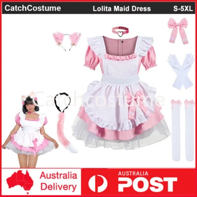 CATCHCOSTUME Anime French Maid Dress Cosplay Costume with Furry Cat Ear Headwear Party Outfit