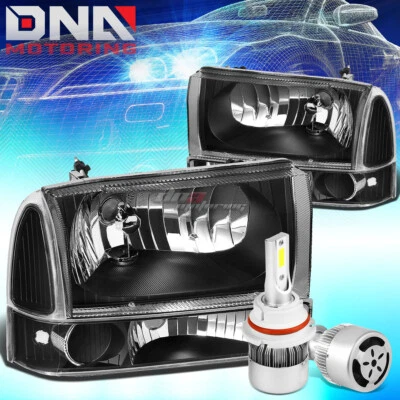 FARO CARCASA NEGRO + ESQUINA TRANSPARENTE + LED BLANCO 9007 HID + AJUSTE VENTILADOR 99-04 SUPERDUTY Foto 1 de 4