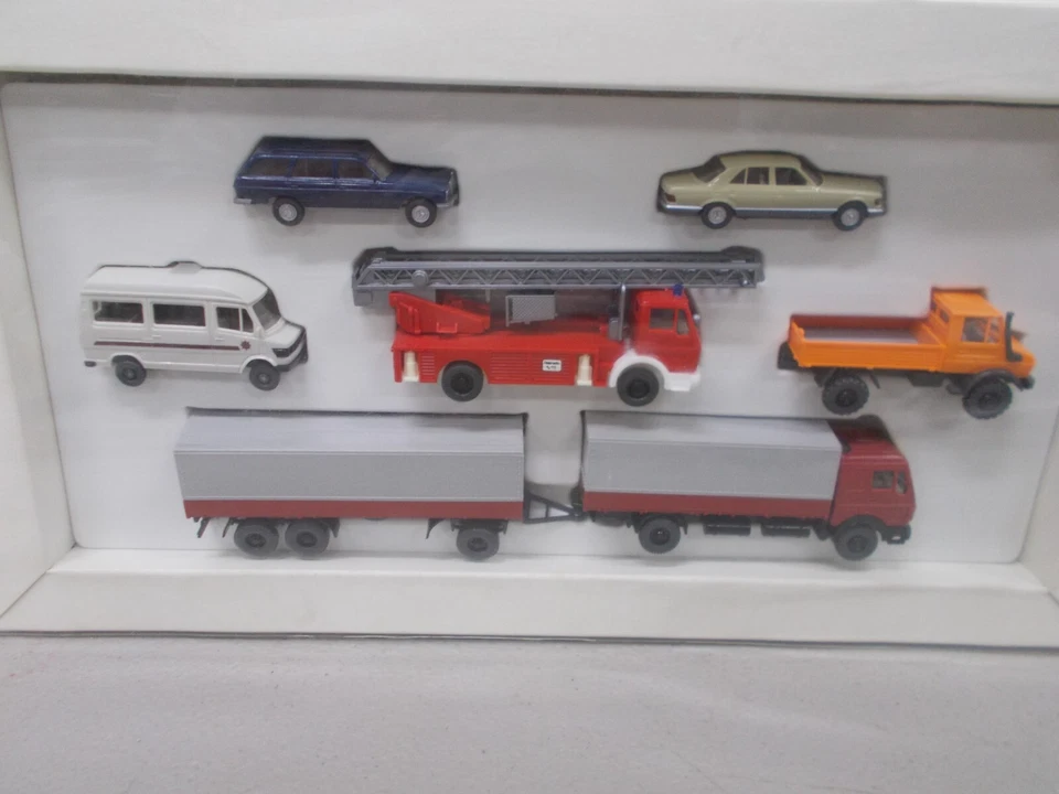 WIKING SET # 1 ~ CARS~UNIMOG~FIRE TRUCK~CARAVAN & TRUCK W/TRAILER ~HO SCALE - Image 1 of 4