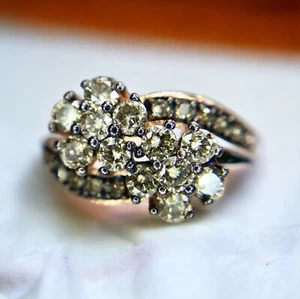 10k Rose Gold Natural Fancy Color Brown Diamond Double Flower Bypass Ring - Picture 1 of 8