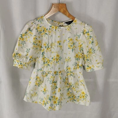Ladies Top Size 8 NEW LOOK Yellow Ivory Poplin Blouse Summer Casual Country  - Image 1 of 4