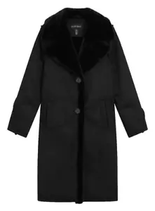 NEW ELLEN TRACY LUX FAUX SHEARLING LONG BLACK COAT _ DESIGNER FIT _ Sz S - Picture 1 of 8