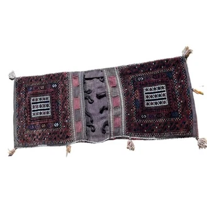 Antica borsa da sella cammello in lana intrecciata a mano doppio kilim tappeto frange - Foto 1 di 10