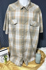 Northwest Territory Mens Tan Plaid Western Shirt Snaps Short Sleeves XXXL Tall - Picture 1 of 16