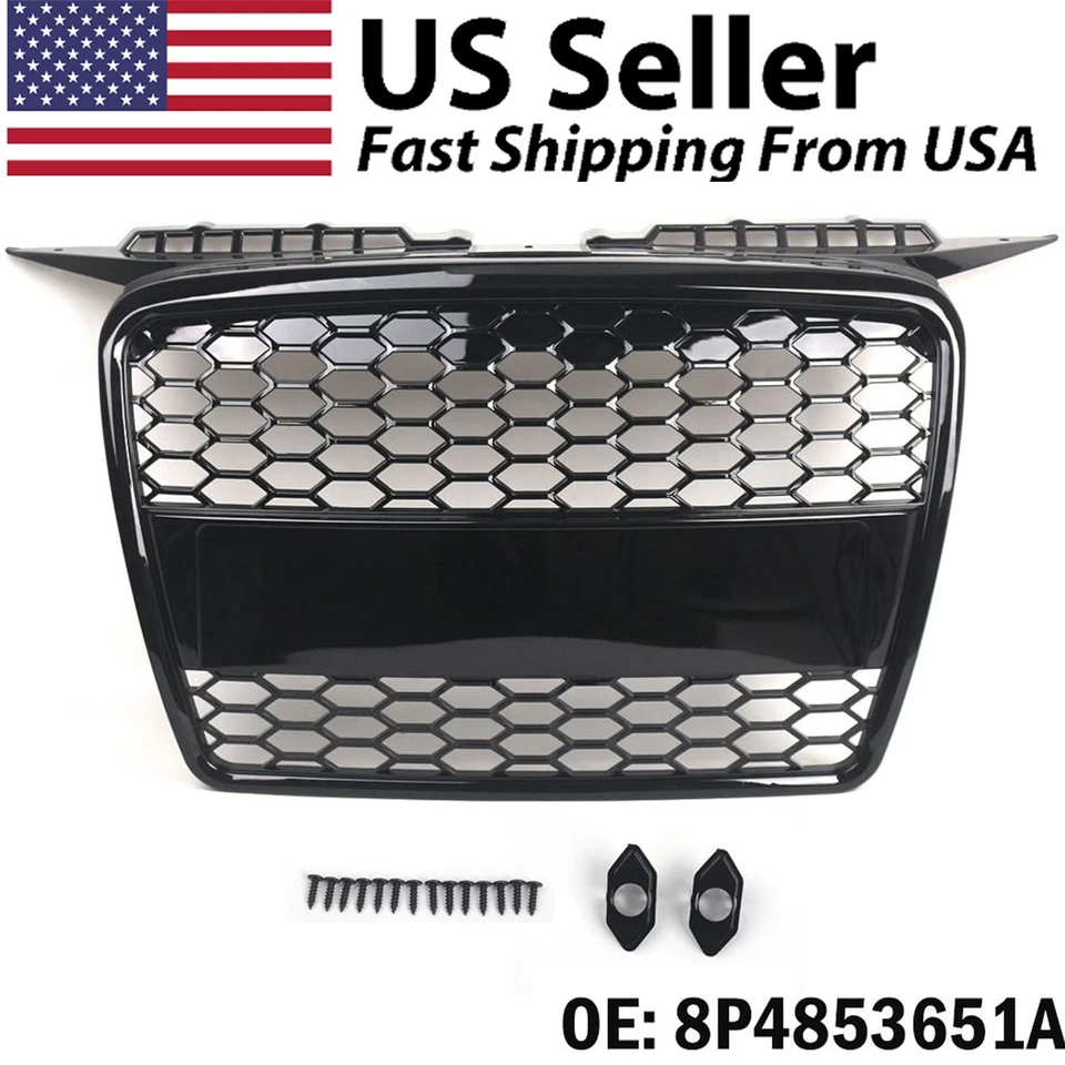 For 2006-2008 Audi A3 8P RS3 Style Front Grille Honeycomb Gloss Black 8P4853651A Foto 1 de 4