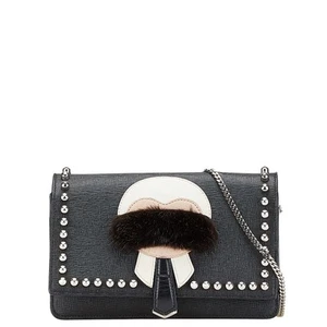 FENDI Carlito Studded Shoulder Bag Black Leather - Picture 1 of 14