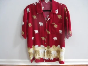 VTG Apple House Elephant All Over Wine Red Shirt Men's XL Short Sleeve - Picture 1 of 7
