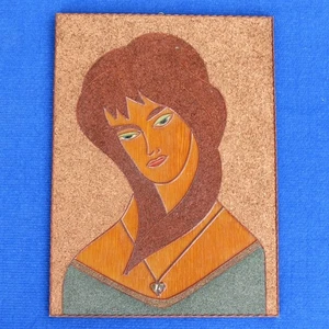 Old Prison Art USSR Wall Hanging/Girl/Metal Pieces Inlaid PLAQUE Vintage 15"40cm - Picture 1 of 9