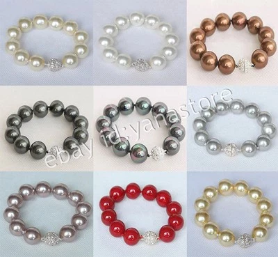 12 Farben Mehrfarbig Südsee Muschel Perle Rund Perlen Armband Magnetverschluss - Bild 1 von 4
