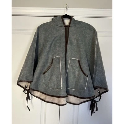 Anthropologie Hei Hei Reversible Poncho Womens Blue & Sherpa XS/S Cape Jacket - Image 1 of 4