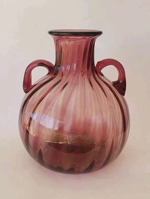 Vintage 14cm Amethyst Glass Handblown Vase Double Handles - image 1 of 4