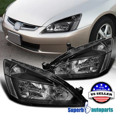 Fits 2003-2007 Honda Accord Headlights Signal Lamp Black 03-07 Replacement Foto 1 de 4