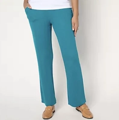 Isaac Mizrahi Live! Petite Go To Knit Straight-Leg Pants Teal Size Medium - Image 1 of 4