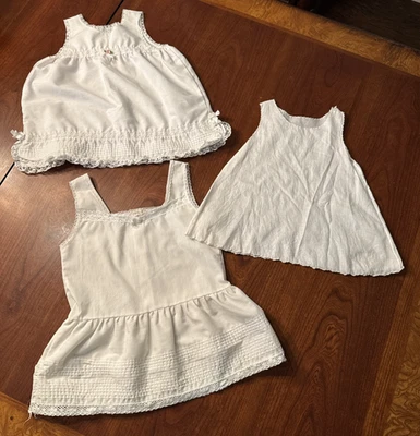 3 VTG 1960s WHITE COTTON & LACE  LITTLE GIRL’S SLIPS /DRESSES 12 M - 2T? - Image 1 of 4