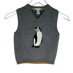 Janie and Jack Kids Penguin V-Neck Knit Sweater Vest 5 Gray Cotton Cozy - Picture 1 of 4