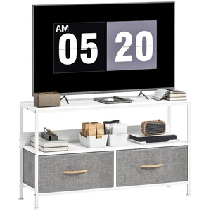 HOMCOM TV Cabinet, TV Console Unit with 2 Foldable Linen Drawers White - Picture 1 of 11