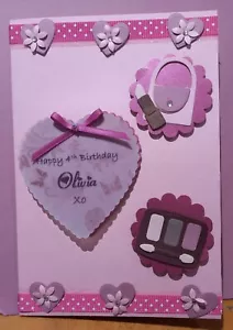 Custom made girls pink heart flower make up theme, ? birthday card. with verse. - Picture 1 of 4