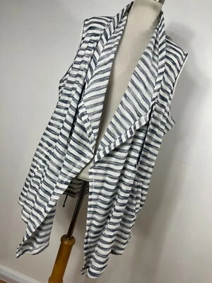 全新 Jones New York XL 开衫背心奶油色蓝色条纹开襟无袖 M3 — 第 1/4 张图片