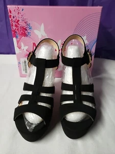 Mila Lady Ankle Strappy Zipper Back Open Toe Platform Wedges sandles black 8 - Picture 1 of 12