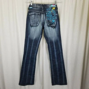 Jeans Akademiks New York Foxy Lady CatCal blu denim ricamato donna 28 chiamate - Foto 1 di 8