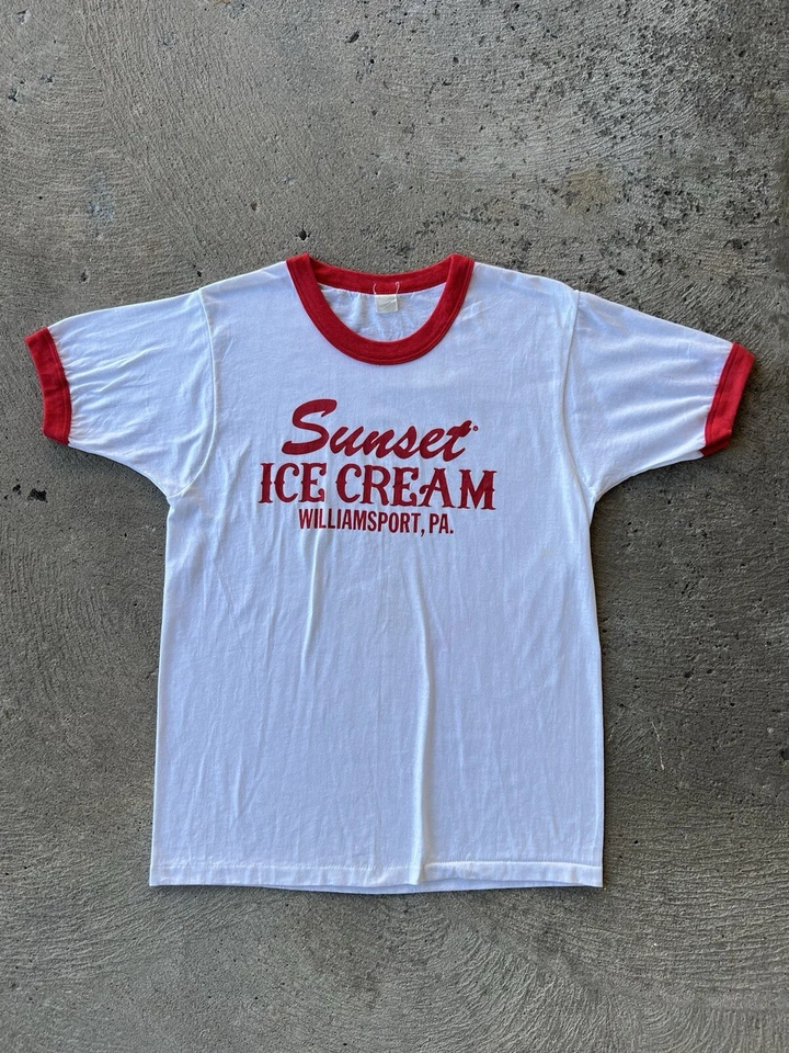 Camiseta de verano Sunset Ice Cream vintage de los años 80 roja talla L Williamsport Foto 1 de 4