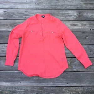 Mossimo Women's Semi Sheer Blouse Long Sleeves Coral Pink Solid Size Medium - Picture 1 of 11