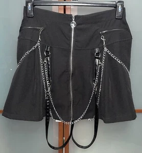 Goth Grunge Punk Rock Steampunk Cosplay Black Bondage Chains Mini Skirt Size M - Picture 1 of 6