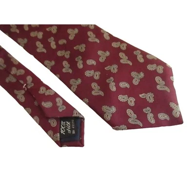 Corbata de cuello de seda vintage para hombre de 3,5” 56” patrón de cachemira roja Saddle Club Foto 1 de 4
