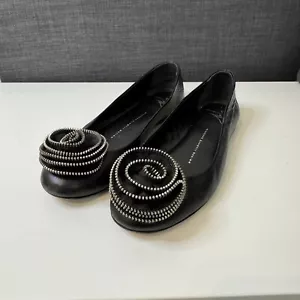 Giuseppe Zanotti Nero Zipper Flower Flat Donna Taglia 37,5 - Foto 1 di 7